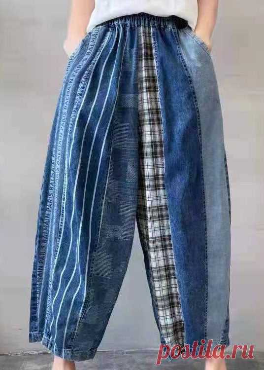 Fine Blue Patchwork fashion denim Pants Spring – SooLinen