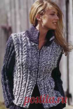 Жакет с воротником стойка. Вязание спицами для женщин. Узелок.ру