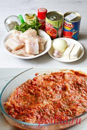 Треска, запеченная под томатным соусом с фетой