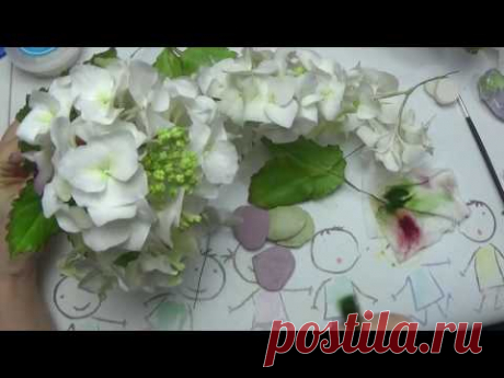 гортензия из Холодного Фарфора  МК от Риты  Часть 2  тонировка и завершение
