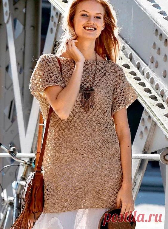 Сетчатая туника песочного цвета