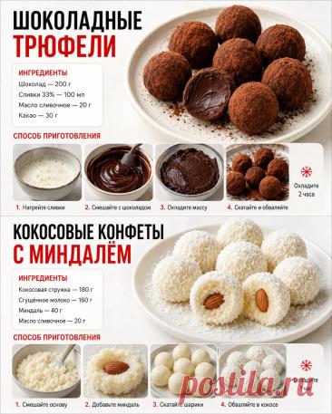 Шоколадные трюфели. Кокосовые конфеты с миндалем