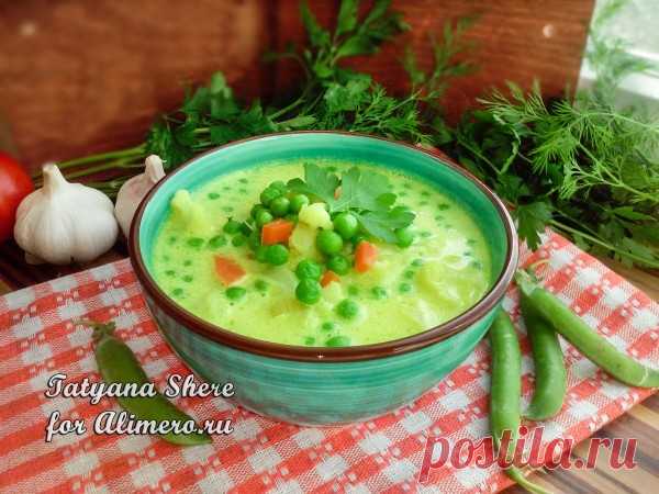 Сырный суп с зелёным горошком и цветной капустой / Рецепты с фото
