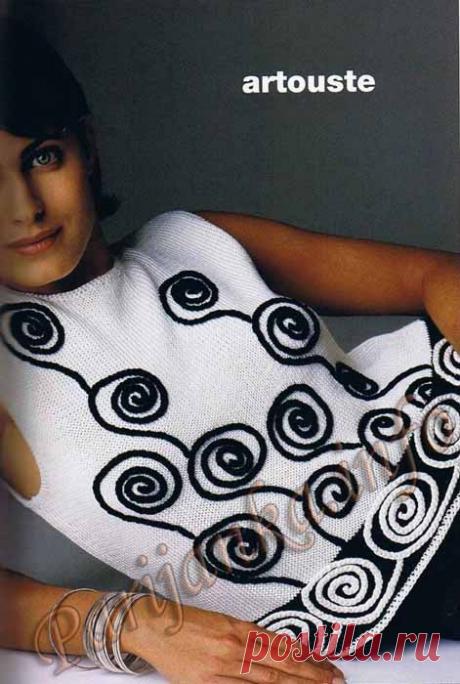 Чёрно-белый топ-безрукавка ARTOUSTE с контрастными аппликациями. Спицами и крючком. / parijanka.info