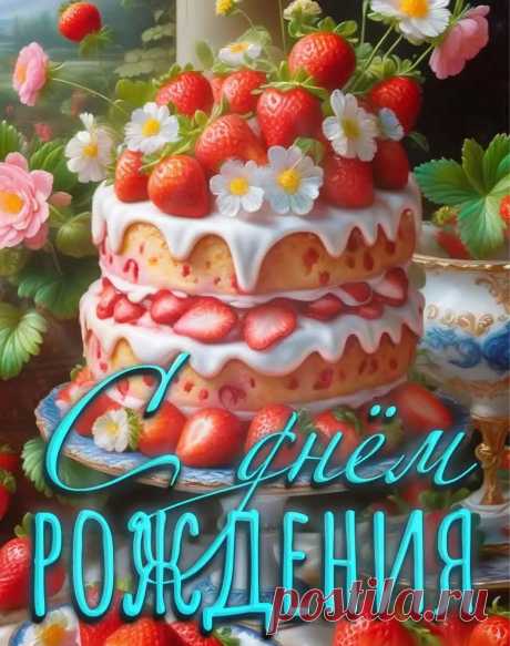 Открытка с днем рождения с тортом