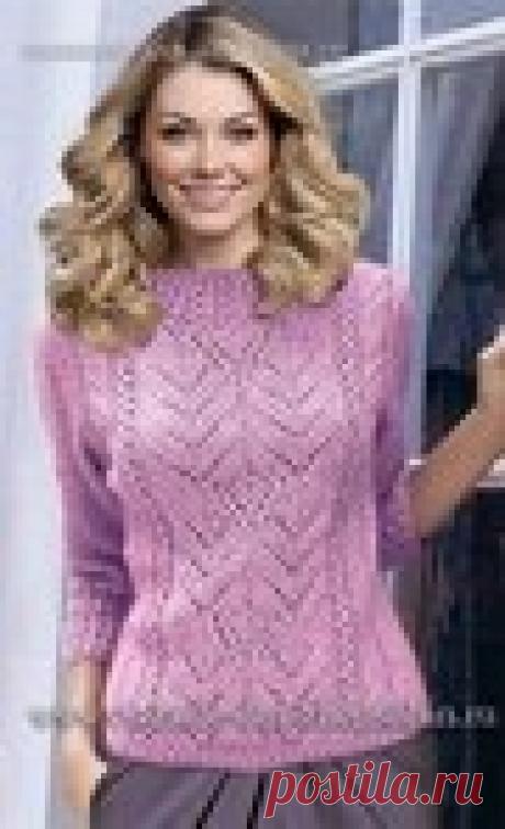 Романтичный розовый пуловер на весну спицами!