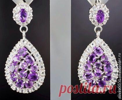 Серебряные серьги "Violet Dreams"с уругвайскими Аметистами и Топазами -
