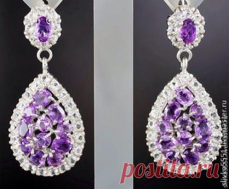 Серебряные серьги "Violet Dreams"с уругвайскими Аметистами и Топазами -