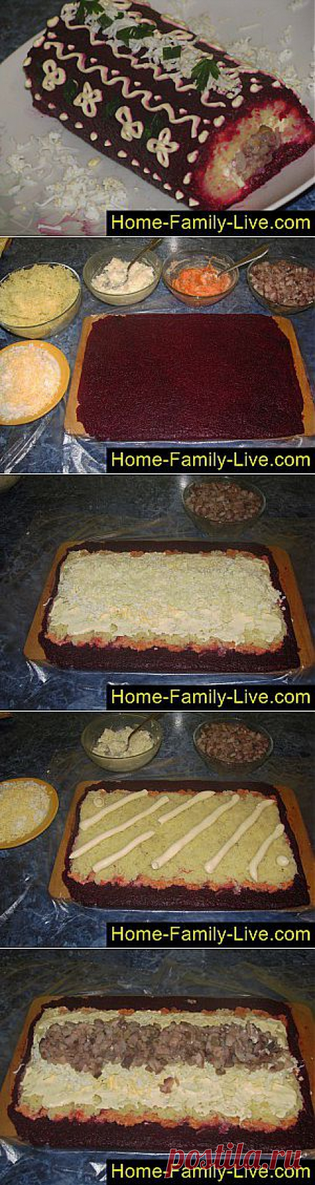 Кулинарные рецепты Селедка под шубой, рулет - пошаговый фоторецепт - салат в форме рулета
