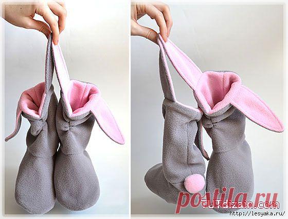 Прикольные сапожки-зайчики своими руками.