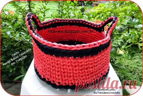 EU TAMBÉM CROCHETO...: Cesto Ponto Baixo Centrado em Trapilho