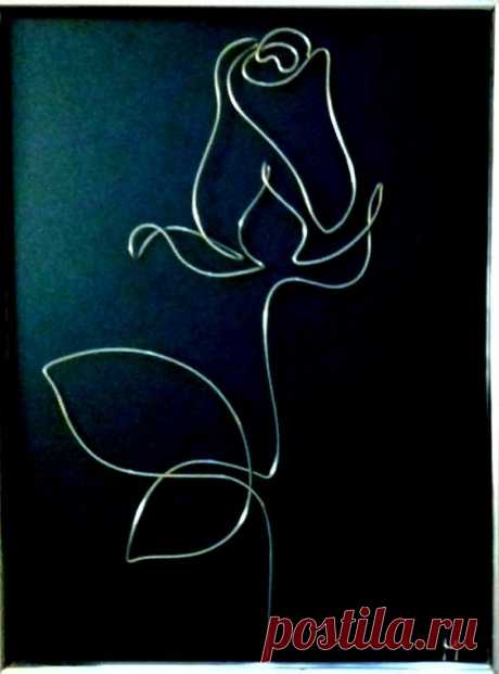 One Line Rose – Tablou sculptura in fir continuu de sarma