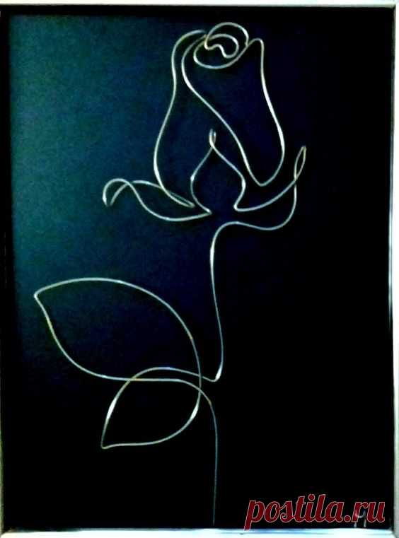 One Line Rose – Tablou sculptura in fir continuu de sarma