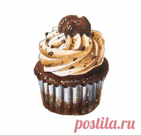 кекс рисунок, шоколадный кекс, рисунок аквареллю