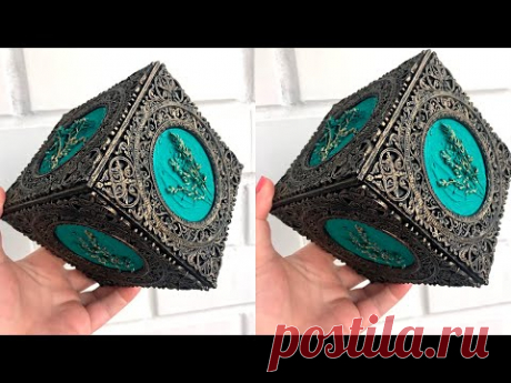 Красивая шкатулка из картона и холодного фарфора своими руками.