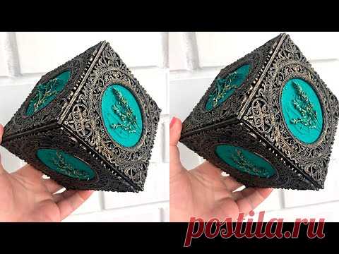 Красивая шкатулка из картона и холодного фарфора своими руками.