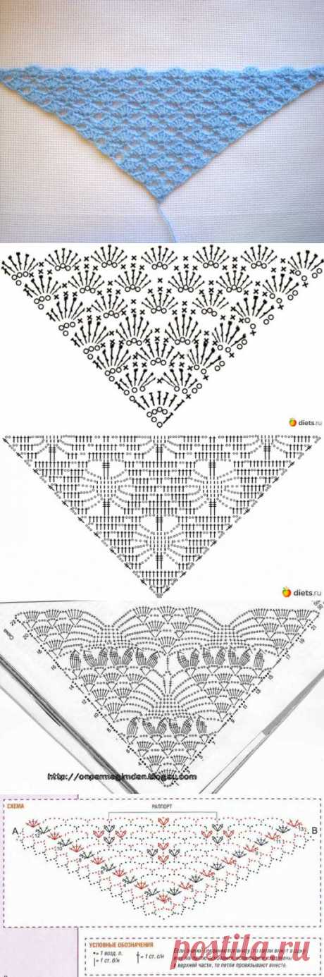 Подборка схем крючком для шали с угла
