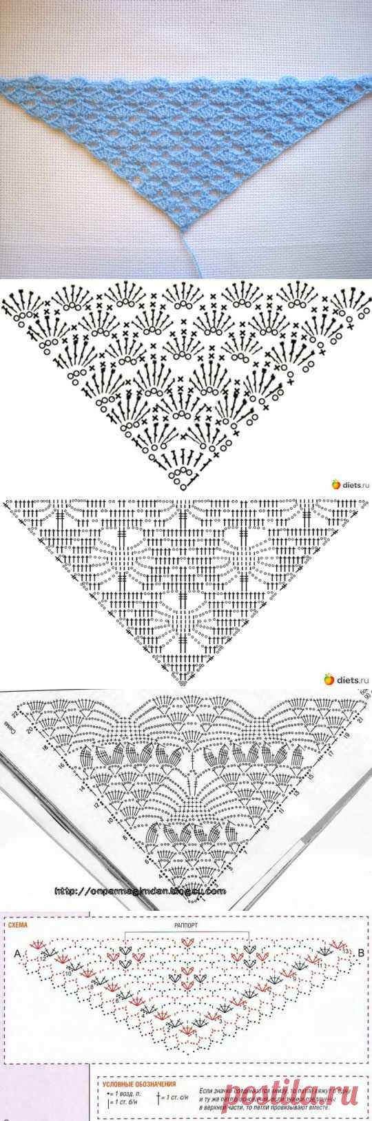 Подборка схем крючком для шали с угла