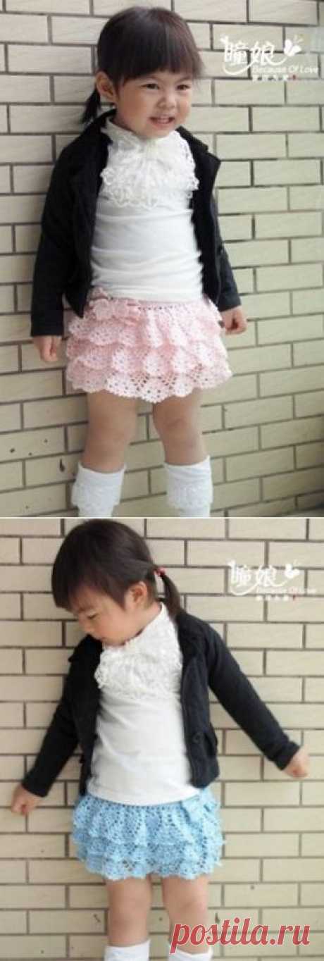 Вязание для детей - Вязаная юбка для девочки » Вязание крючком - схемы, видео, уроки