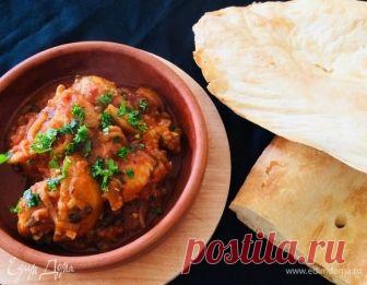 Цыпленок с помидорами и айвой. Ингредиенты: курица тушка, помидоры консервированные в собственном соку, помидоры протертые пассата