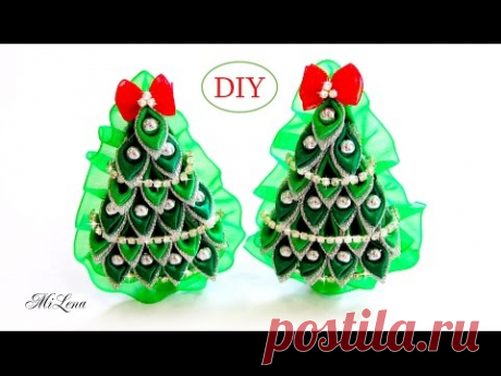 ЗАЖИМЫ - ЕЛОЧКИ, МК / DIY  Kanzashi Christmas Tree Hairclip