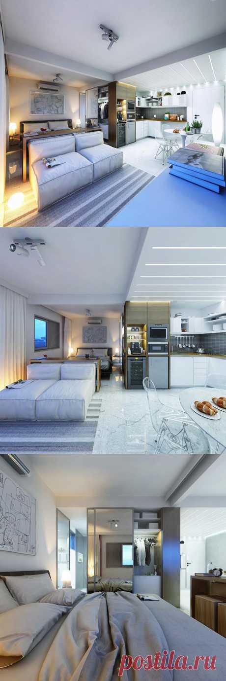 Удачный дизайн квартиры-студии площадью 30 кв метров -