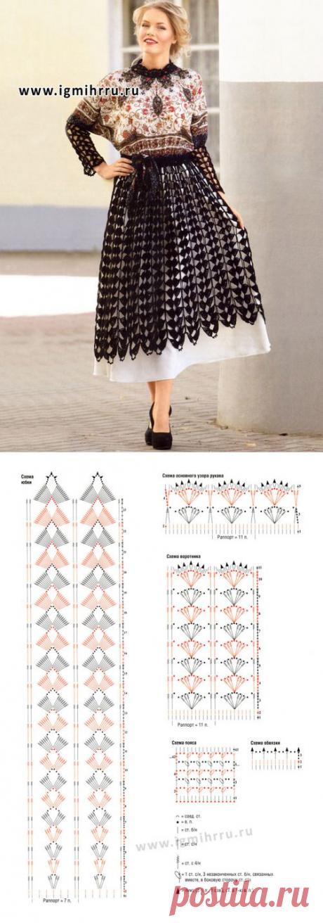 Нарядное платье: пряжа + ткань. Крючок