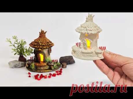 Mini Fairy Garden House No.8 with Toilet Paper Tube - Clay Craft DIY Idea