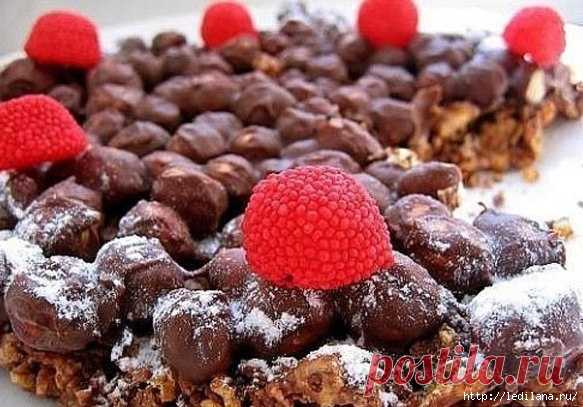 Хрустящий шоколадный торт без выпечки с кукурузными хлопьями и арахисом