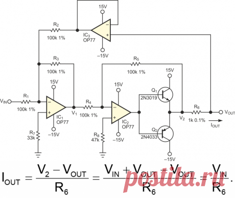 Преобразователь напряжение-ток с возможностью подключения заземленной нагрузки