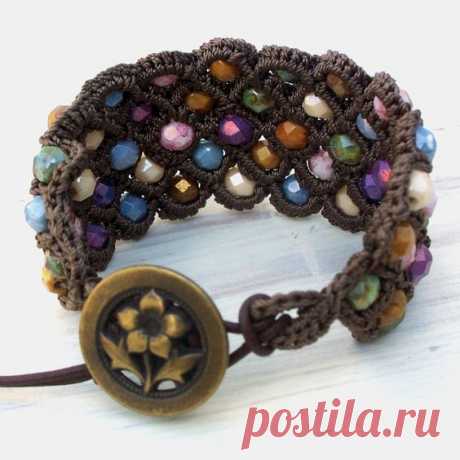 (1) Boho Chic Cuff Bracelet, Colorful bohemian thick bracelet wrap, crochet jewelry