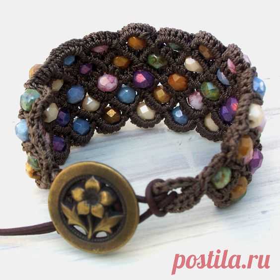 (1) Boho Chic Cuff Bracelet, Colorful bohemian thick bracelet wrap, crochet jewelry