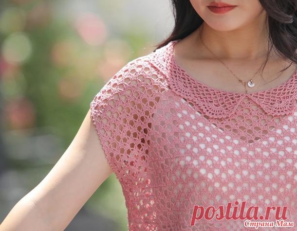 Розовая кофточка с отложным воротничком. - Все в ажуре... (вязание крючком) - Страна Мам