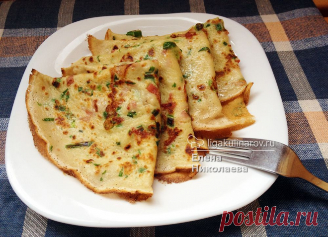 Блинчики на пиве с зеленью и беконом рецепт пошаговый с  от Лиги Кулинаров. Рецепт блинов на пиве.