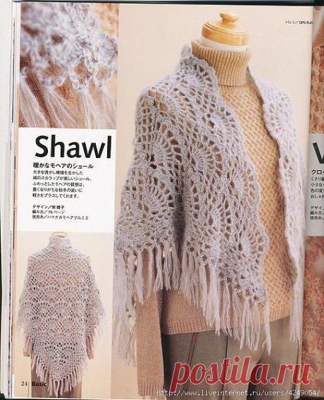 Шаль веерами - вязание от угла.