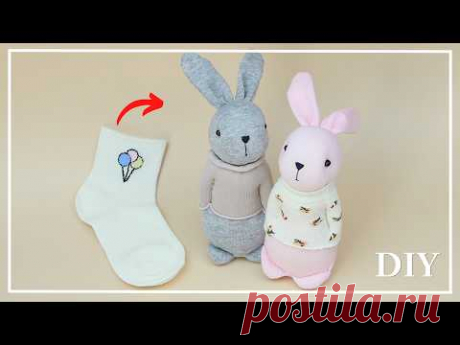 Без выкройки Легко! 🐰 Как сшить милого Зайку из носков 🧦 Cute Rabbit of socks ❤ DIY NataliDoma
