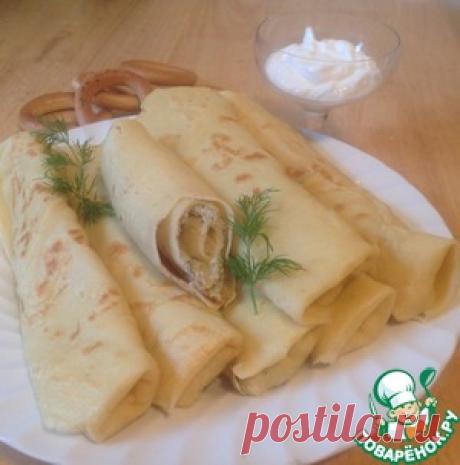 Блины по-старорусски с сельдью и творогом - кулинарный рецепт