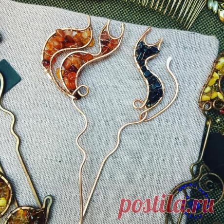 #шпильки #лиса и #кот Абсолютно свеженькие) #сердолик #авантюрин #медь #_flamens_ #wirewrap #handmade #handmadejewelry #украшения #jewelry #подарки #gift #hairpin #fox #cat