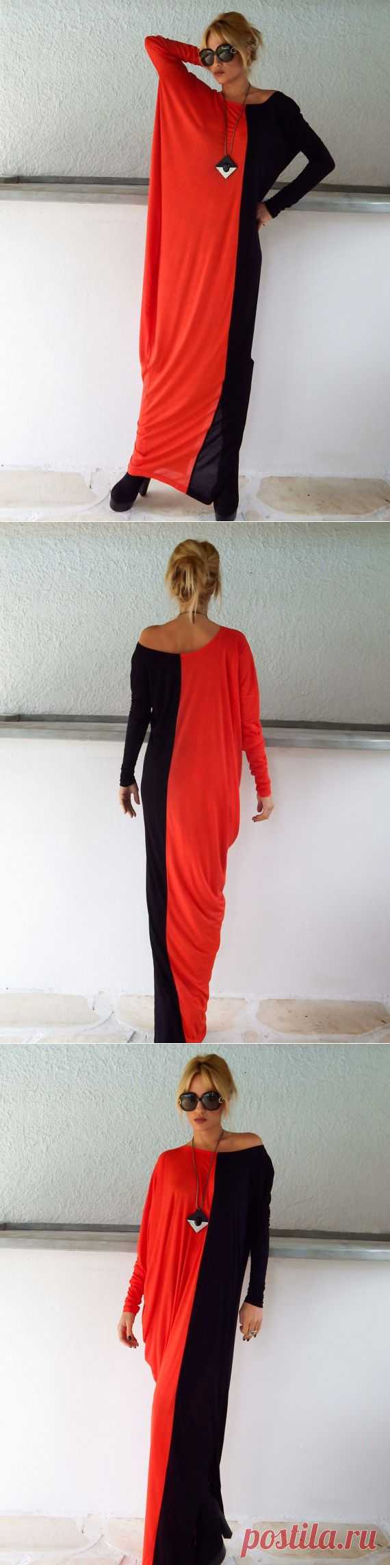 Черный и красный с длинным рукавом платья макси / черный красный от SynthiaCouture