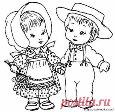 Трафареты, отрисовки - девочки и мальчики Тильдочки.