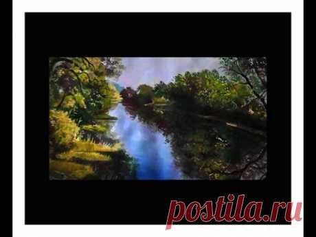 Как нарисовать пейзаж с речкой гуашью/Как нарисовать пейзаж поэтапно