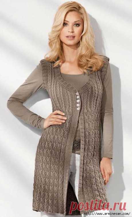 Шикарный жилет – кардиган спицами (из немецкого журнала)