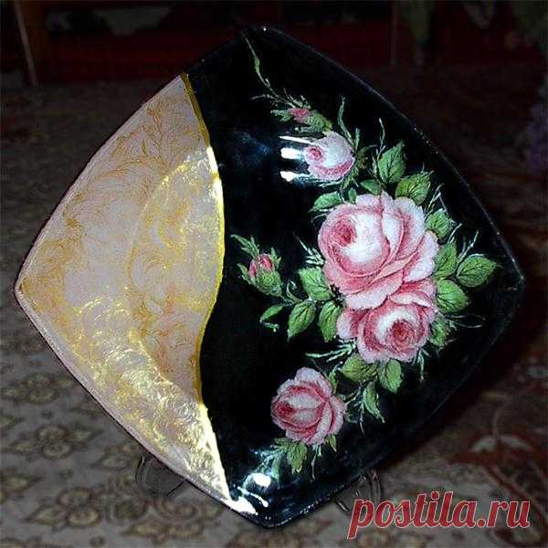 МК. Обратный декупаж на стекле.