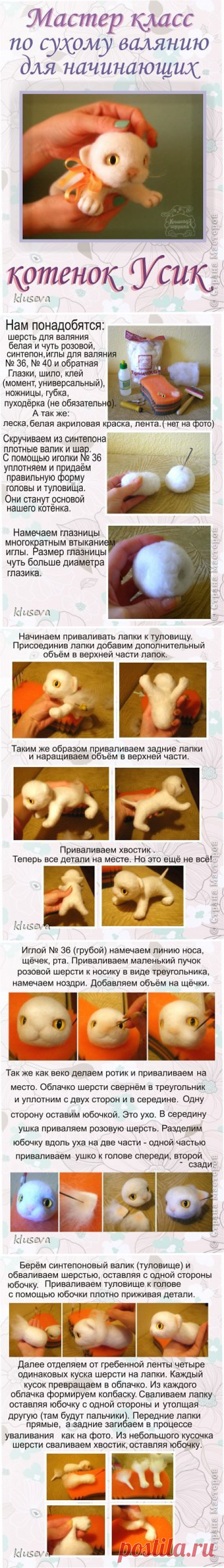 Котёнок Усик. Сухое валяние, мастер-класс.