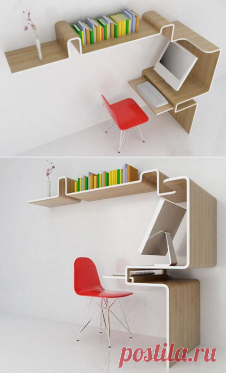 Space-Saving Furniture: Home Office Desk &amp; Storage Idea