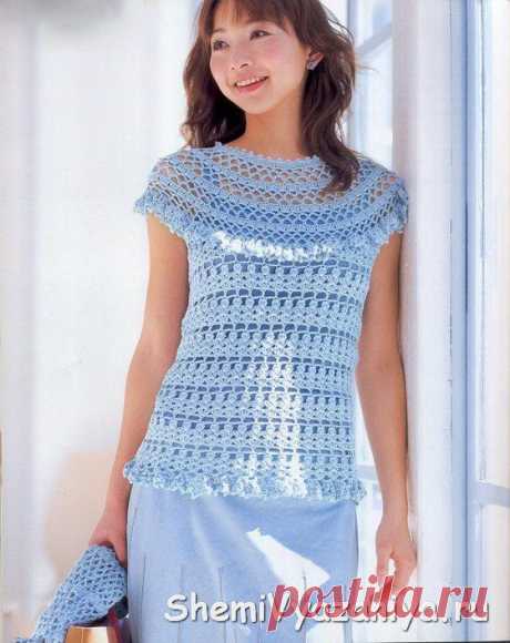 голубая ажурная летняя кофточка
