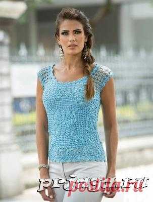 Бирюзовый топ крючком из мотивов