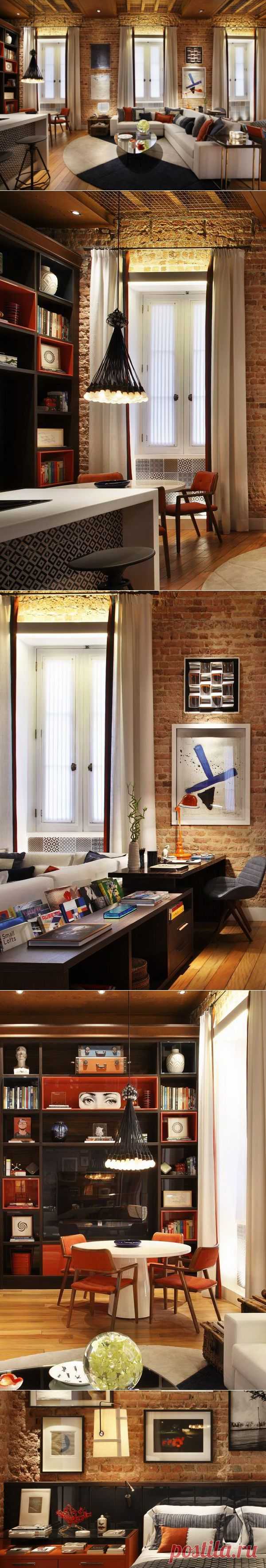 Модный кирпичный интерьер