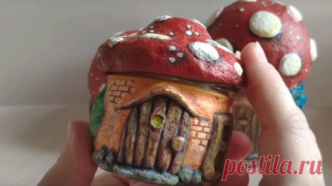 Домики-грибочки из массы папье-маше. Сравнение разных масс, лепка и роспись | Журнал Ярмарки Мастеров
