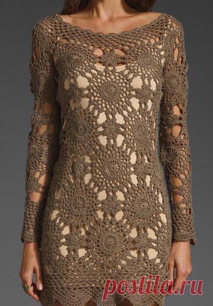 Вязание крючком платья из мотивов «Восточный цветок»